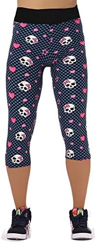 Women's Printed Active Workout Capri Pants Yoga Leggings Tights(L,Skull)