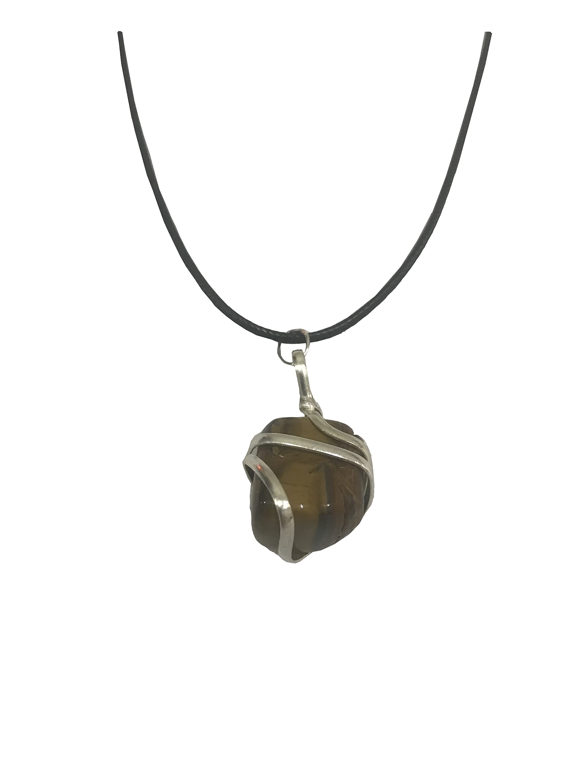 Gavya International Tiger Eye Tumbled Crystal Healing Pendant Necklace for women Necklace Reiki Chakra Healing Stone Positive Energy Crystals Silver Wire Wrapped Pendants Spiritual Gift
