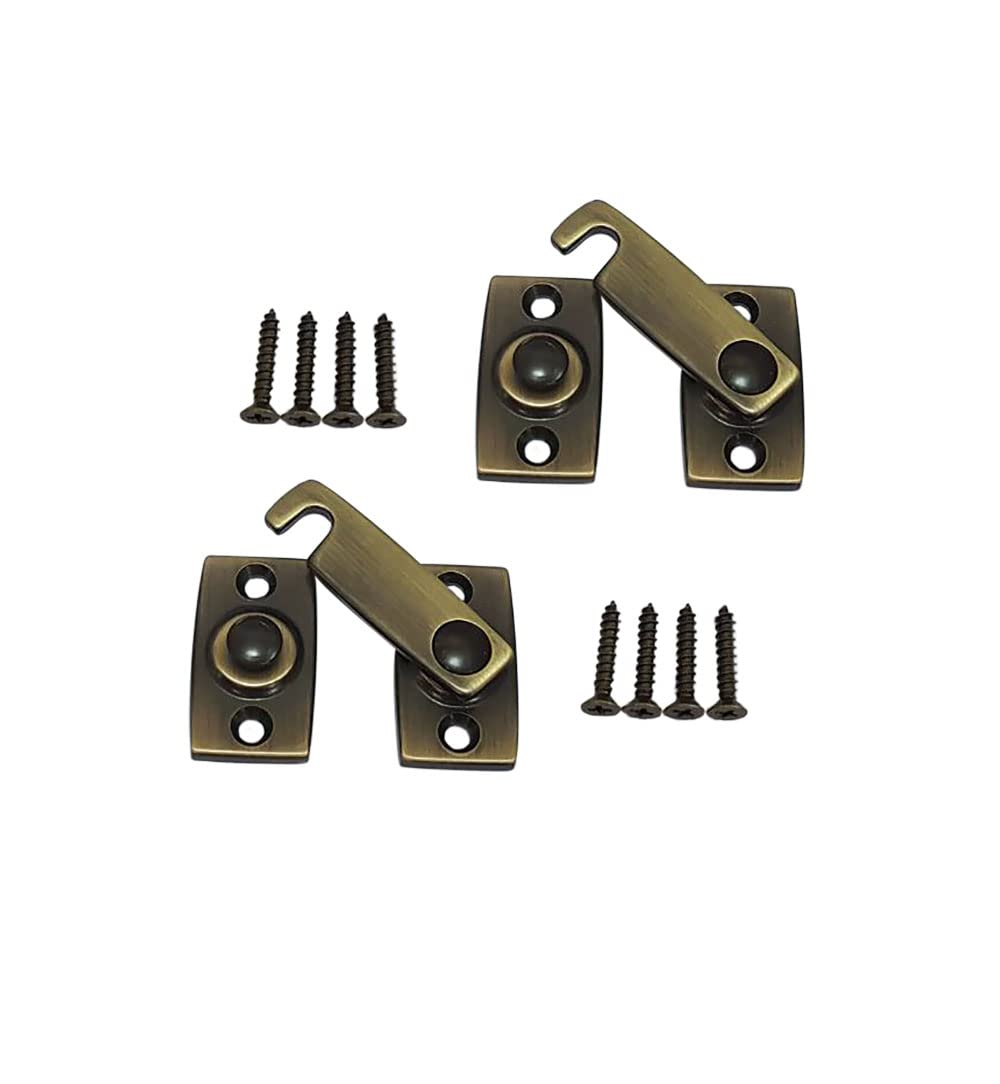 QCAA Solid Brass Shutter Bar/Door Latch, 7/8" x 2-3/32", Antique Brass, 2 Pack, Made in Taiwan