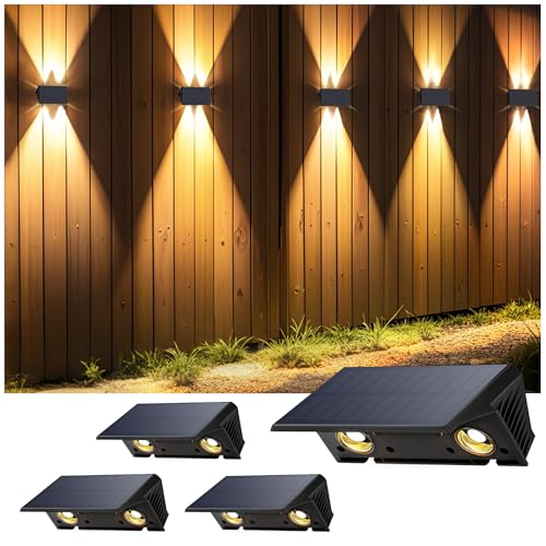 IIRARA Outdoor Solar Light, 4 Items Up & Down Solar Wall Light Warm White 1500mAh Outdoor Solar Wall Lamp IP67 Waterproof Spot Light 100 Lumens for Garden Fence
