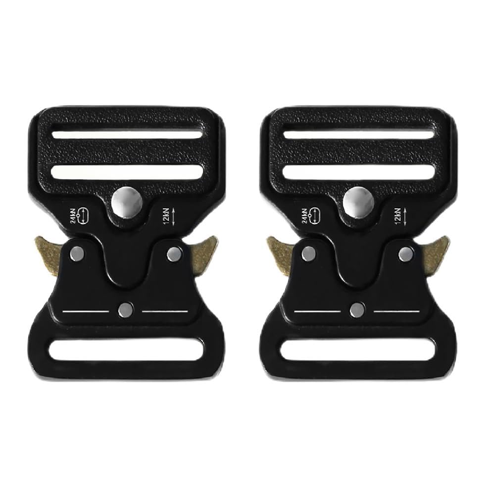 SagaSave Quick Side Release Buckles, 2 Pcs 38mm Heavy Duty Metal Tactical Belt Buckle, Military Style Belt Buckle for Strap Webbing DIY Bag Backpack, Black