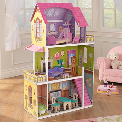 Buy 3Levels Sturdy Wood Construction Dollhouse with 10 Accessories