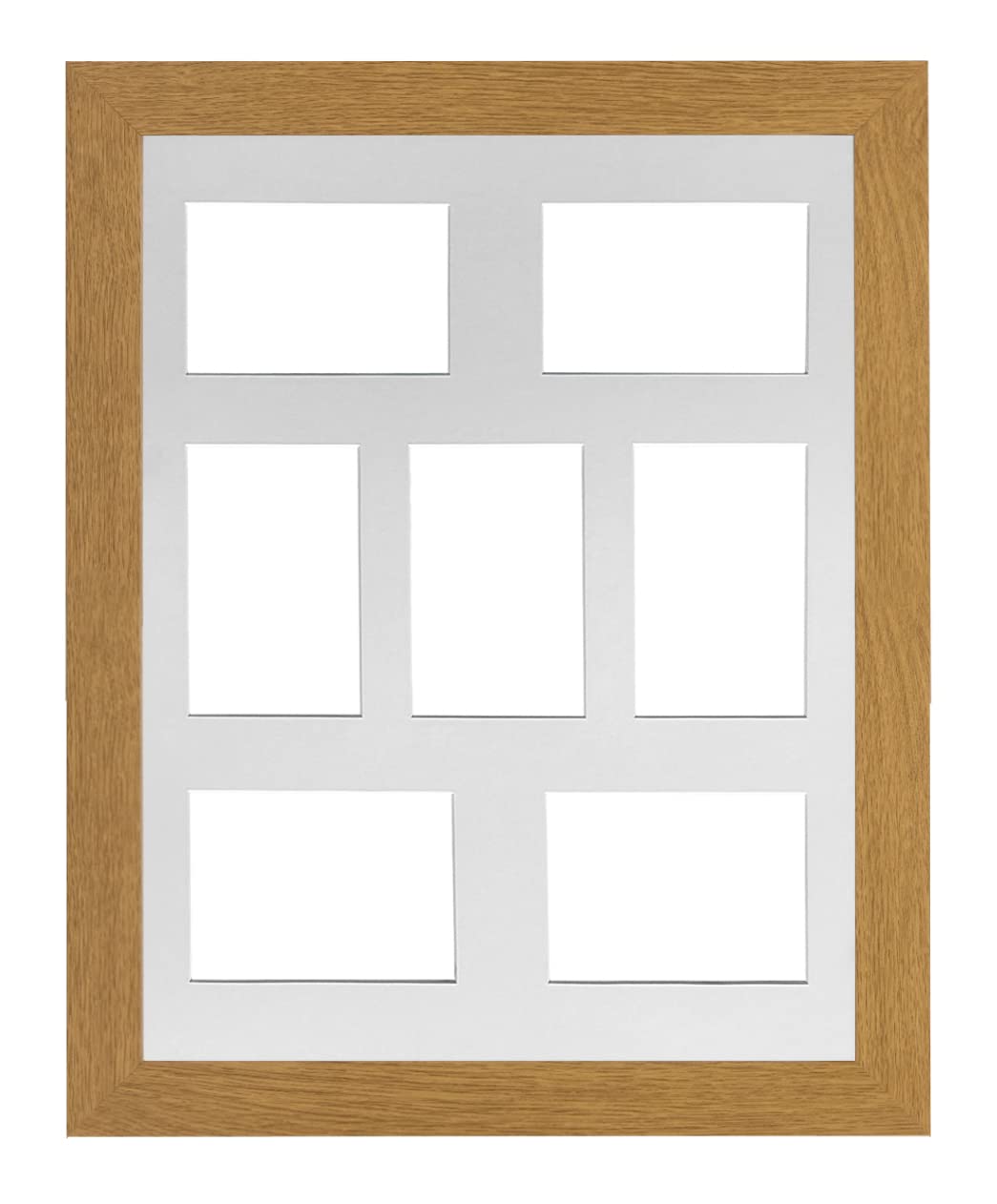 Oak Frame 20x16' Multi Aperture Picture Frame with White Mount to fit (x7) 6x4' Photos with Perspex Sheet - Wall Mountable Landscape or Portrait
