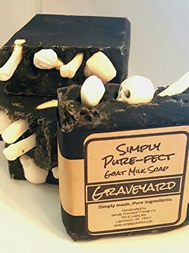 Graveyard Activated Charcoal Goat Milk Soap - 2 Pack and FREE Soap Saver - Handmade Natural Soap, Long Lasting with Luxurious Lather and Soapy Skull and Bone Embeds