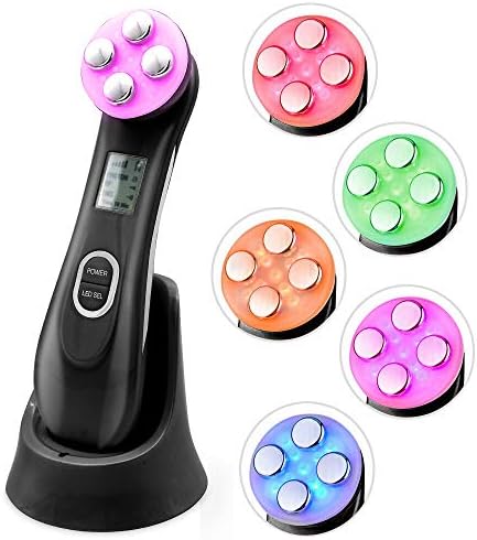 スポンサー プロダクト 6in1 超音波美顔器 イオン導入器 フェイスマッサージ エレクトロポレーション Rf高周波 Ems Led光エステ 振動 ほうれい線 ブラック 日本語説明書付き 美肌 ニキビ消し 小顏 抗老化 保湿 くすみ改善 一年品質保証 流行のアイテム しわ