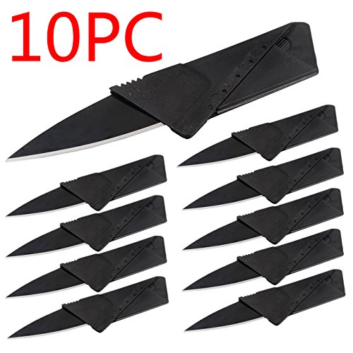 Garberiel 10 Pack Credit Card Knife Multifunction Folding Blade Knives, Black Stainless Steel Blade and Plastic Handle Mini Pocket Knife