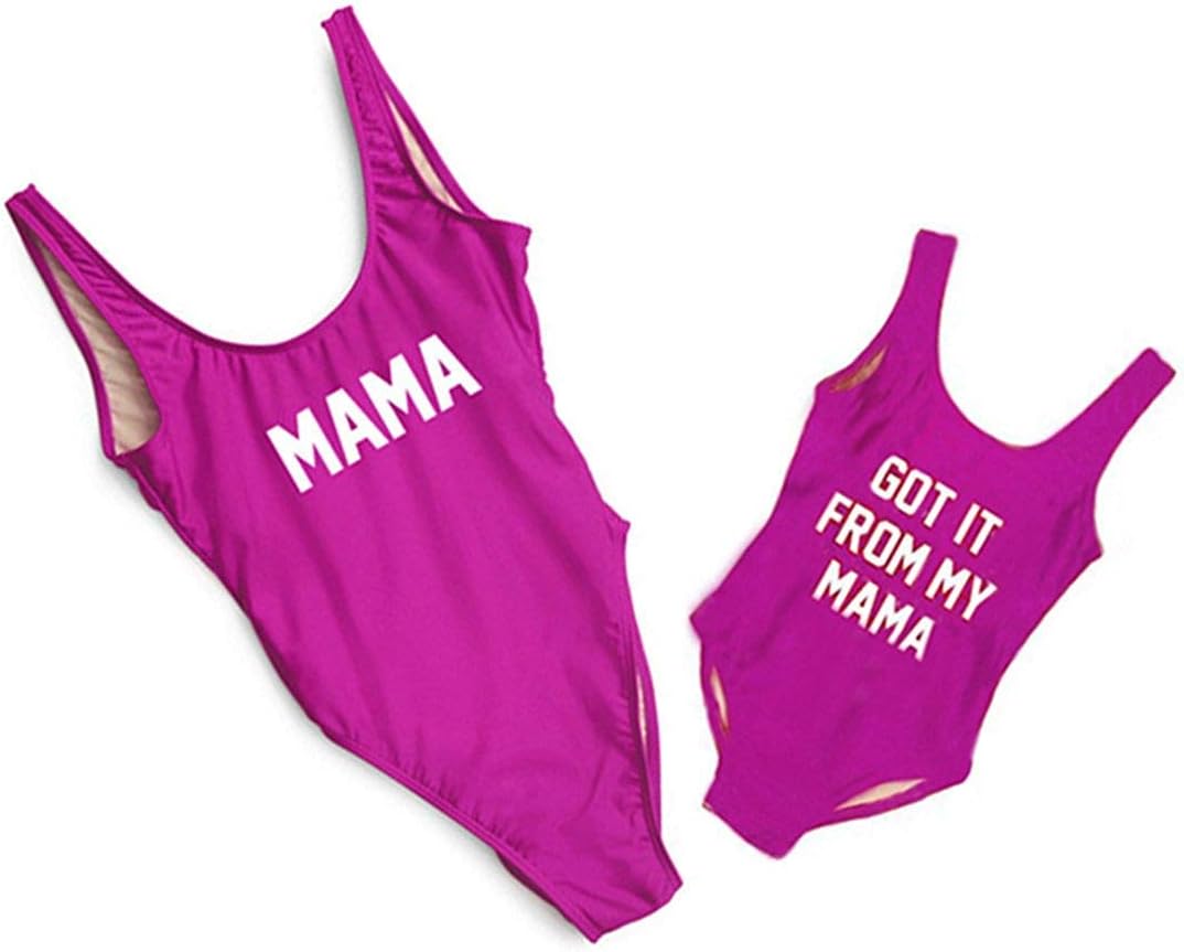 Mother Girl Swimwear Mommy and Me Matching One Piece Beach Wear Family Letters Print Sporty Monokini