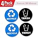 4 Pack Recycle and Trash Sticker Decals to Organize Your Trash - 4in Circle - for Garbage cans and Recycle Bins - Laminated Premium Vinyl Decal (Blue, Small)
