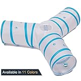 Prosper Pet Cat Tunnel - Collapsible 3 Way Play Toy - Tube Fun for Rabbits, Kittens, and Dogs - White/Aqua