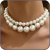 Layered Big Pearl Choker Necklaces for Women Fashion Adjustable Faux Pearls Necklaces Chunky White Large Beaded Necklace Jewelry Accessories