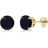 Gem Stone King 14K Yellow Gold Black Onyx Stud Earrings for Women | 3.29 Cttw | Gemstone December Birthstone | Round 8MM