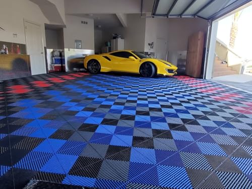 Swisstrax Ribtrax PRO Interlocking Garage Floor Tiles, 15.75 x 15.75-Inch, Jet Black, 24 Piece Set | Interlocking 15.75" x 15.75" tiles | Snap-together, no adhesives | Commercial-grade polypropylene