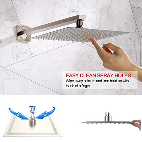 POP Bathtub Shower Faucet Set Brushed Nickel Shower System with Tub Spout 10 Inch Bathroom Rain Mixer Shower Head Set with Handheld Wall Mounted Shower Combo Set (Contain Rough-in Valve Body and Trim)