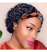 BaiHong Short Curly Headband Wigs For Black Women Human Hair Pixie Cut Curly Bob Wig None Lace Fr...