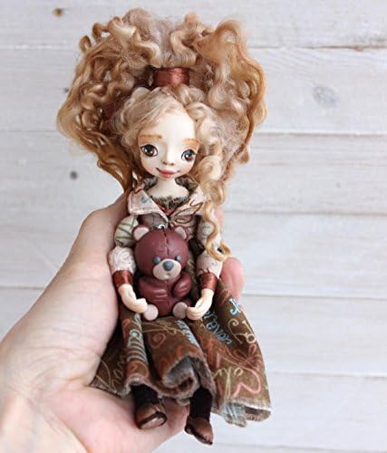 Art clay doll, doll with teddy, OOAK Art Doll, clay doll, Polymer clay doll, Collecting doll, sculpted clay doll, miniature doll