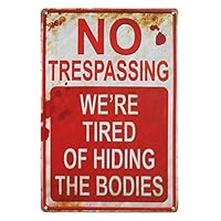 Sacow Metal Poster, No Trespassing Retro Metal Sign Flag Plaque Bar Club Cafe Garage Wall Decor Art (Red)