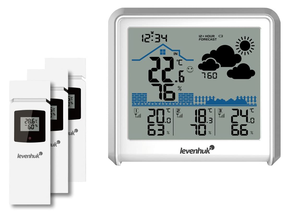 Levenhuk Wezzer PLUS LP50 Wireless Digital Weather Station with 3 Remote Sensors, Thermometer, Hygrometer, Clock and Calendar