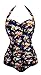 Angerella Retro Vintage Floral One Piece Pin Up Monokinis Swimsuit Navy,5XL