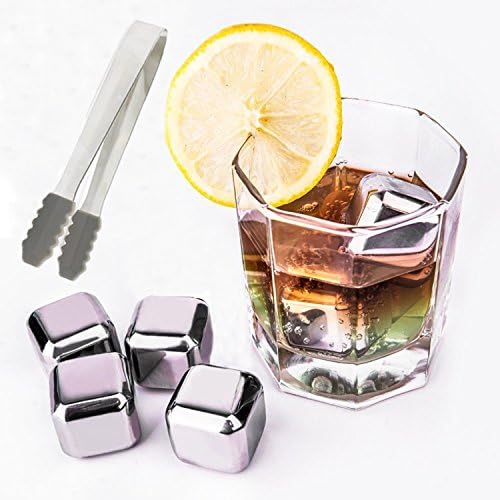 Aimetech Stainless Steel Reusable Ice Cubes, Gift Set 8 PCS Wiskey Stones Wine Chilling Rocks Drink Coolers with Tray and 1 Ice Tong