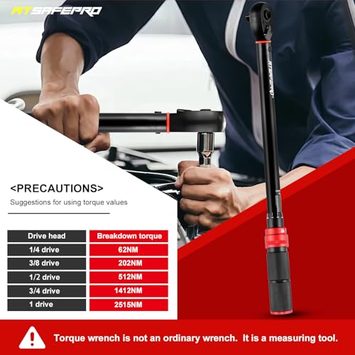 ATsafepro 1/2" Drive Torque Wrench Set,Car Wheel Torque Wrench 20-230 Nm with 3/8'' Adapter, Dual-Direction Adjustable 72 Tooth for Cars,Motorcycle,Truck,± 3% Accuracy