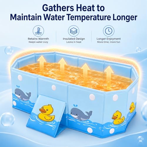 puiaxod Bañera plegable para niños, portátil de viaje para bebés con soporte triangular y tapón de drenaje, mini piscina para exteriores, adecuada para 0-8 años (78 x 41 x 21 cm)
