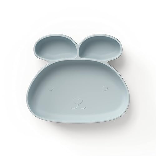 ÜneeQbaby Delight Toddler Plates Perfect for Little Ones, Fun Design, BPA Free, Safe for Dishwasher, Microwave & Oven (Bunny - Whisper Blue)