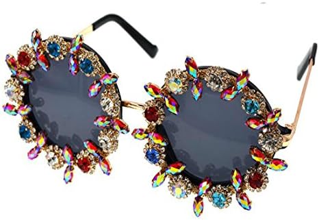 Colygamala Women's Baroque Retro Sunglasses Colorful Crystal Decoration Conjoined Sunglasses With Case
