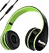 G Galice Kids Headphones for Boys Girls Adults with Microphone Volume Control Removable Audio Cable Black/Green