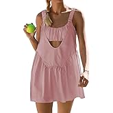 AnotherChill Womens Tennis Dress Built-in Bra & Matching Shorts Pockets Workout Dresses Athletic Outfits Cut Out Two Piece