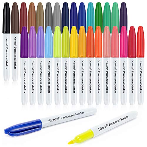 Permanent Markers, 30 Colored Fine Point Marker Pens, Waterproof Marker Works on Paper, Plastic, Wood, Metal and Glass