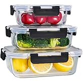 Pmssypl 3 black transparent glass storage containers, reusable sealed fresh-keeping boxes, suitable for microwave, refrigerator, dishwasher