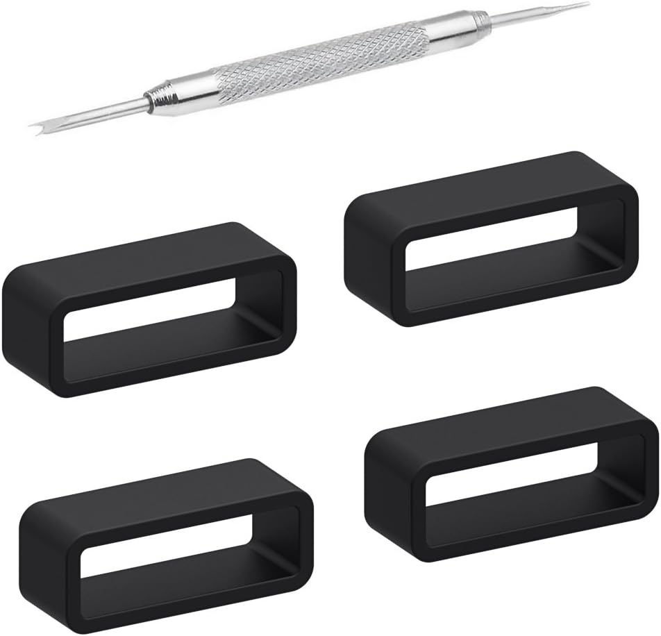 Adebena 4Packs Rubber Leather Watch Band Strap Loops Black Silicone Replacement Resin Watch Bands Keeper Holder Retainer Size 14mm 16mm 18mm 20mm 22mm 24mm 26mm with Removable Tools…