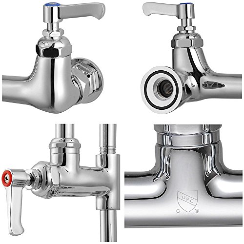 Aquaterior Chrome Commercial Wall-mount Faucet Pull Down Pre-rinse Spray with 12" Add-on Riser Spout CUPC NSF ANSI