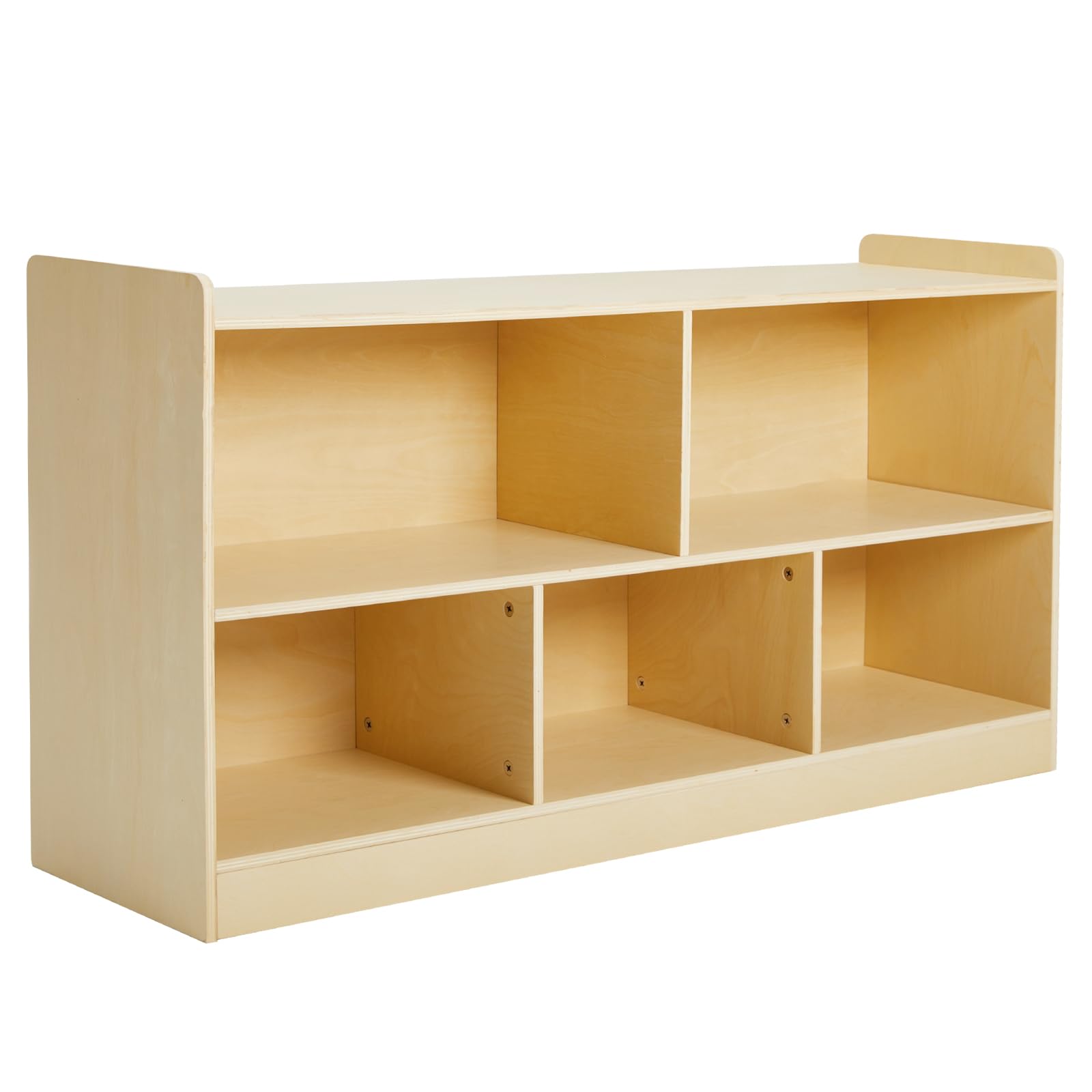 PTINFLUCE Montessori Shelf, Wooden Toy Storage Organizer for Books Toys, 2 Shelf Bookcase, 5-Section Storage Cabinet, Toddler Book Shelf for Kids Rooms, Playroom, Nursery, Kindergarten (Natural)