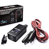 MICTUNING SAE to USB Adapter with Blue Light Voltmeter, 2.1A & 2.1A Waterproof Motorcycle Dual USB Charger Kit Quick Disconnect Plug for Smart Phone Tablet GPS