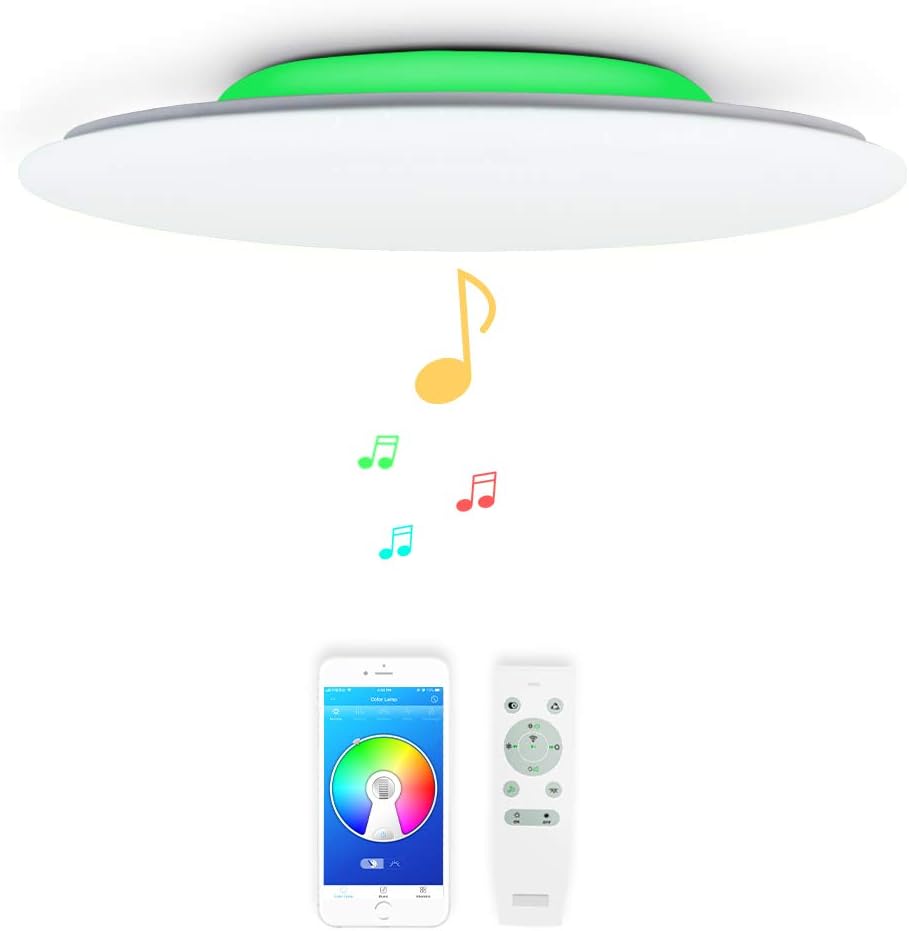 Chysongoods 50CM-48W Starry Sky Music LED Ceiling Light Amazon Alexa Google Home Compatible with 2 Bluetooth Speaker Modern Smart Lamp Dimmable RGB Color Change for Living Room Kitchen Bathroom Lounge