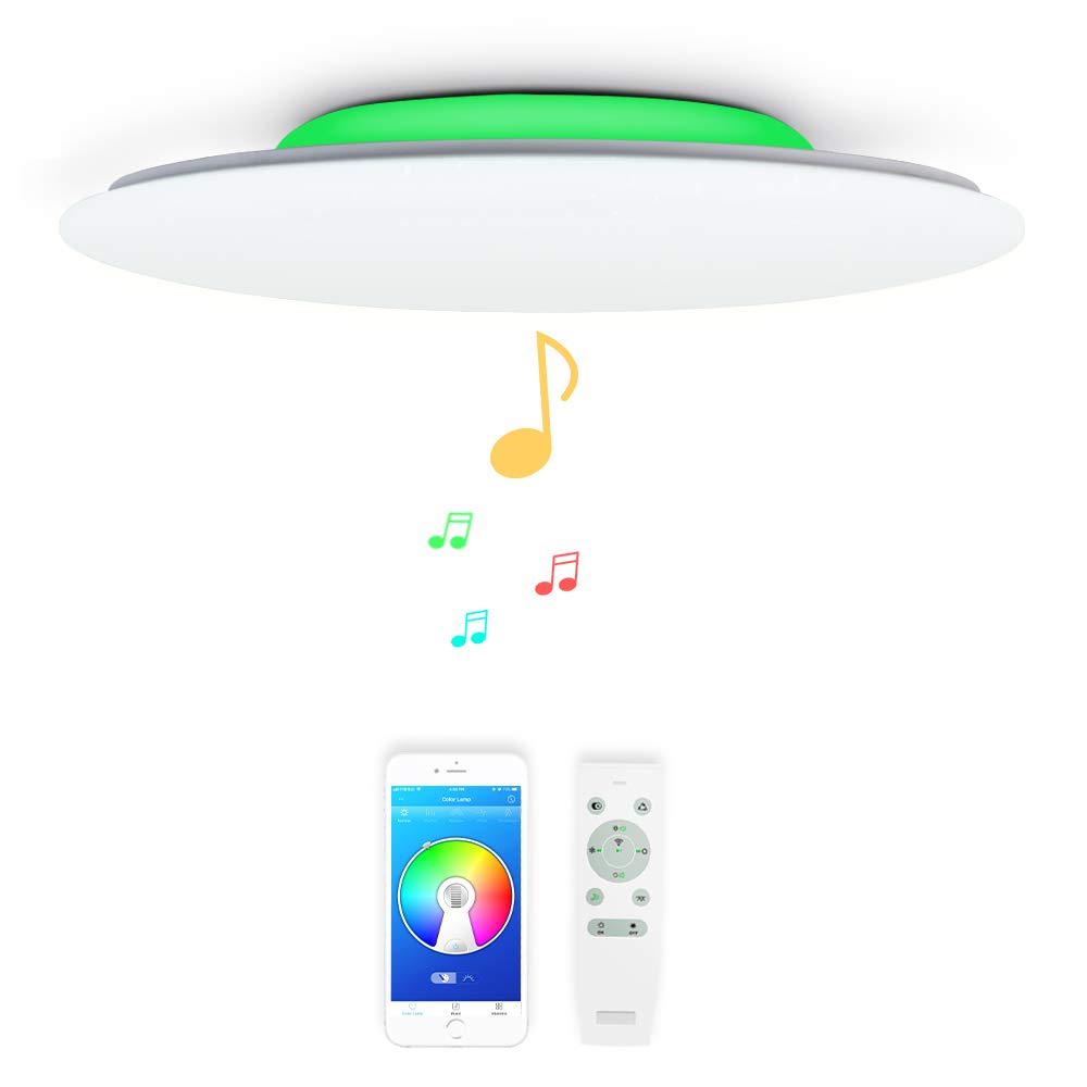 Chysongoods 50CM-48W Starry Sky Music LED Ceiling Light Amazon Alexa Google Home Compatible with 2 Bluetooth Speaker Modern Smart Lamp Dimmable RGB Color Change for Living Room Kitchen Bathroom Lounge