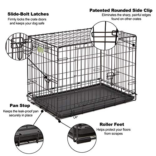 Dog Crate MidWest ICrate 30 Inch Double Door Folding Metal Dog Crate w/ Divider Panel, Floor