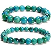 Land Long 2pcs/set (8mm+10mm), Healing Energy Stone Beaded Bracelet, Round Gem Bead Stretch Bracelets for Women Men Gift