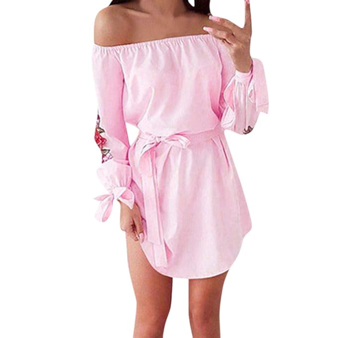 Selou Damen Sexy applizierter Minirock aus Schulter EIN Schulter Verbandkleid Party Cocktail Minikleid Chic Gestickter dünner