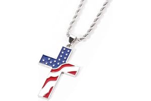 AULPEE American Flag Cross Pendant Car Rear Mirror Hanging Accessories,Cross Pendant Jewelry Necklace for Men Women (Silver)