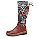Socofy Leather Knee Boots, Women's Bohemian Splicing Pattern Flat Knee High Boots