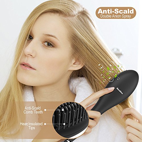 Hair Straightening Brush 2.0, ARCHIKING Ceramic Ionic Hair Straightener Brush with Double Anion Anti-scald Fast Heating Electric Auto Shut Off Dual-Voltage Perfect for Travel