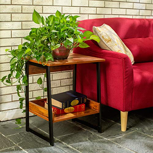 image for HOFOME End Table for Living Room, 2 Tier Storage Side Table, Metal Nig