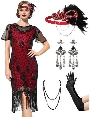 fairy couple flapper dress FAIRY COUPLE 1920s Lace Neck Great Gatsby Dress Sequin Art Deco Flapper