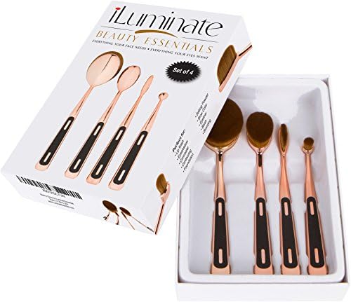 Obsessions Oval Makeup Brush Set - 4pc Rose Gold Oval Makeup Brushes Set in Gift Box, Rose Gold Oval Brush Set with Usage Guide