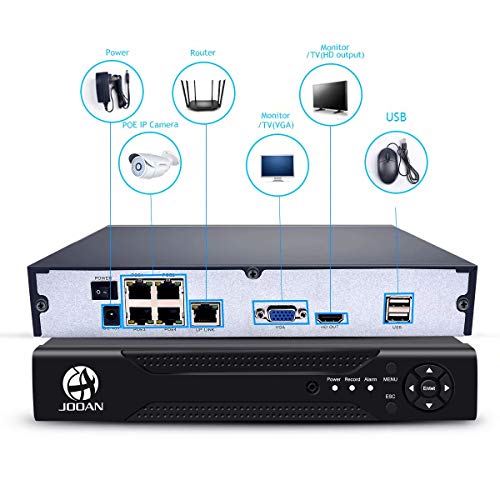 JOOAN 4CH 1.3MP NVR Kit 960P POE Camera System HD Security IP Camera System CCTV Monitor System Complete Surveillance Network Camera System Home Video Camera System