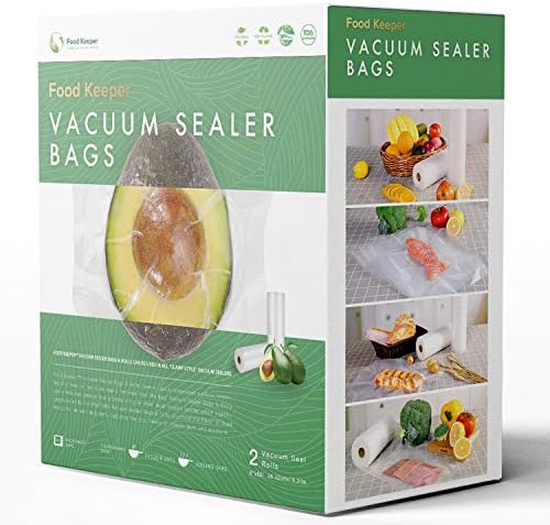 Food Keeper 2-pack 8" x 50' Rolls Food Storage Bags for Fresh Food, FoodSaver, Commercial Grade 4 mil, Sous Vide, Seal-A-Meal Vac System, BPA FREE, FDA APPROVED, Compatible with all Sealer Machines