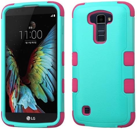 LG K10 Case, LG Premier LTE Case, BornTech Dual Layer Shockproof Tuff Protector Cover Case, Accessory For LG K 10, LG Premier LTE L62VL L61AL (Pink/Teal)
