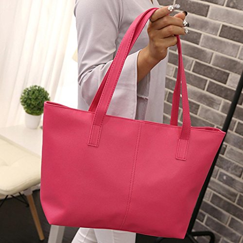 Tote Bag Leather,Clearance! AgrinTol Women Ladies Leather Shoulder Bag Celebrity Tote Purse (Hot Pink)